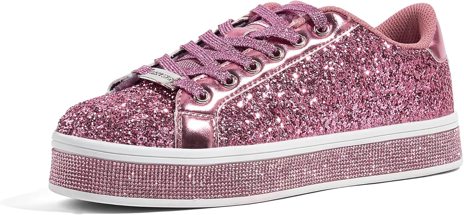 LUCKY STEP Women's Platform Glitter Sneakers for Stylish Comfort