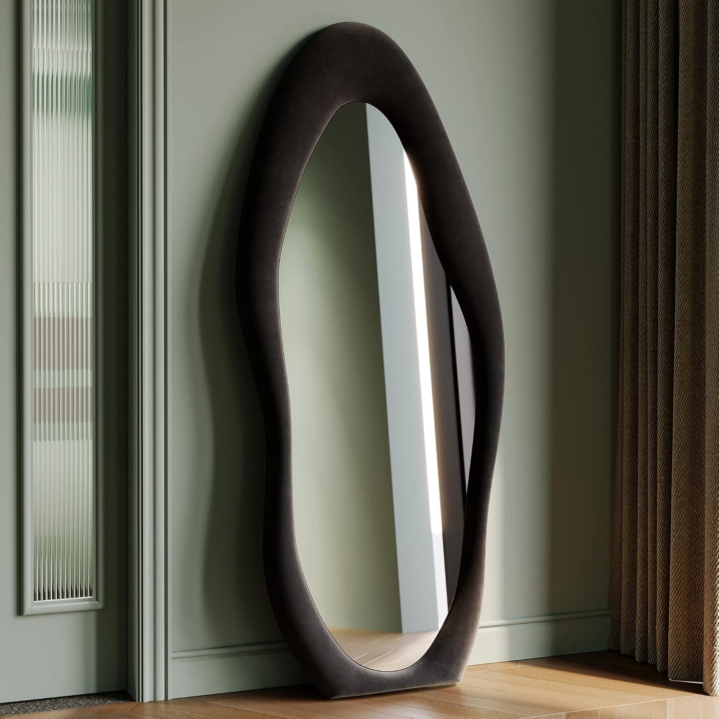 Honyee Full Length Mirror with Flannel Wrapped Wooden Frame