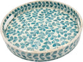 PEMAR 12.6 in Mother of Pearl Round Serving Tray - Teal Floral Pattern