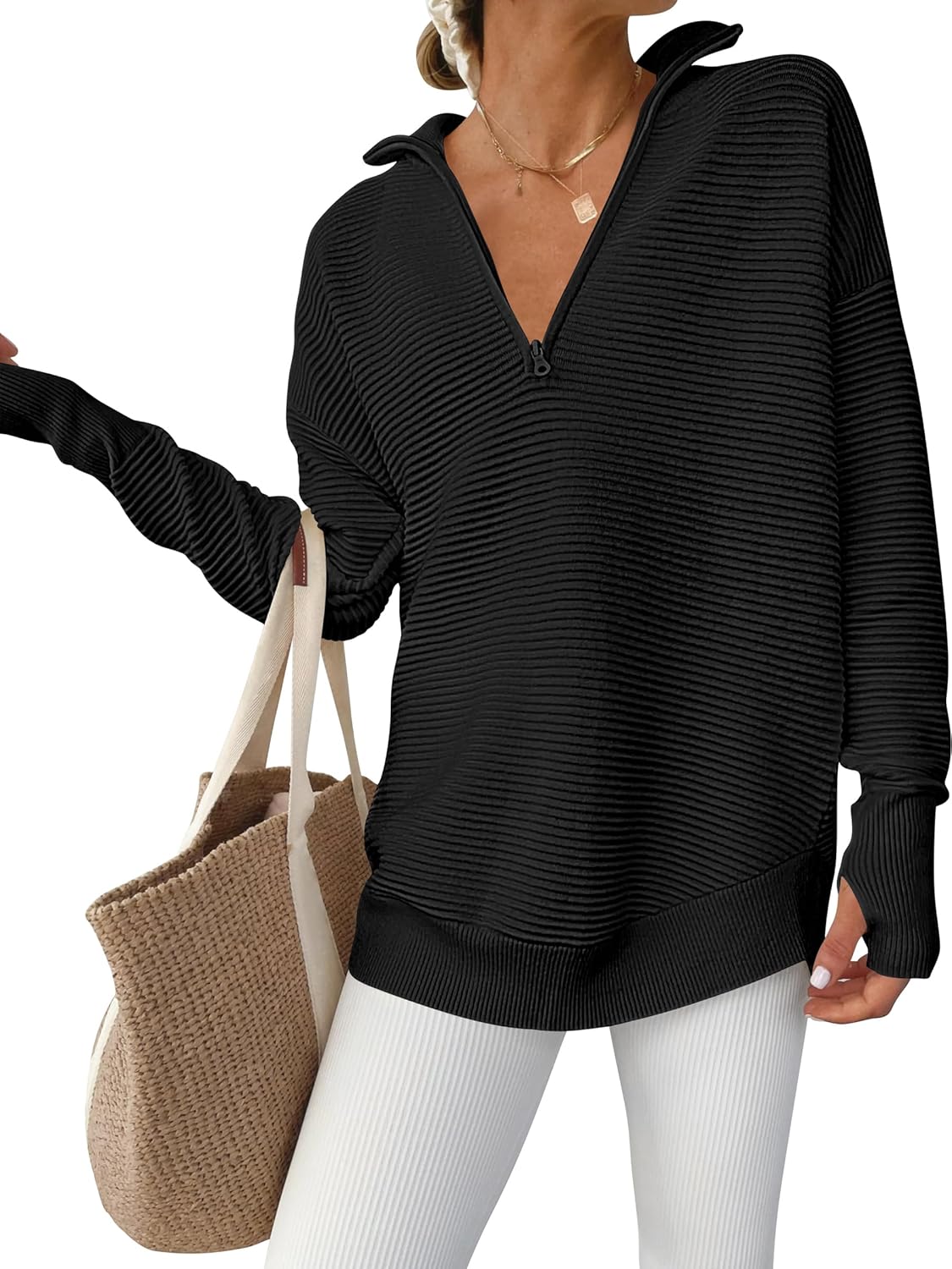ANRABESS Womens Long Sleeve Quarter Zip Pullover Sweater