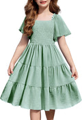 Girls Smocked Boho Midi Dress with Pockets - Flowy Ruffle Tween