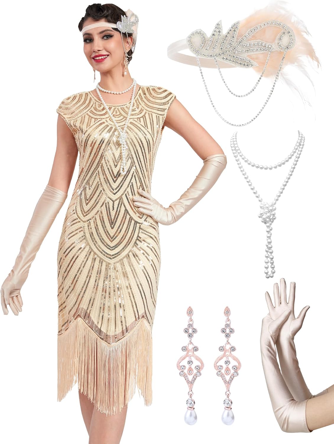 Women's Flapper Dresses 1920s with Accessories for Great Gatsby