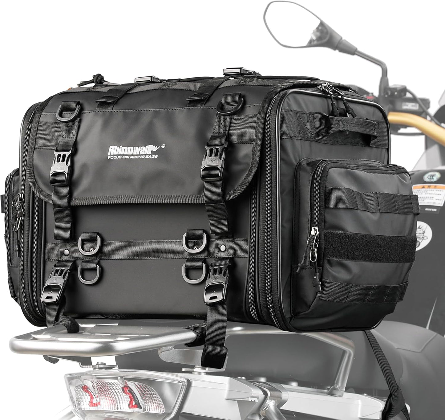 Rhinowalk Motorcycle Tail Bag - Expandable 60L Waterproof Luggage