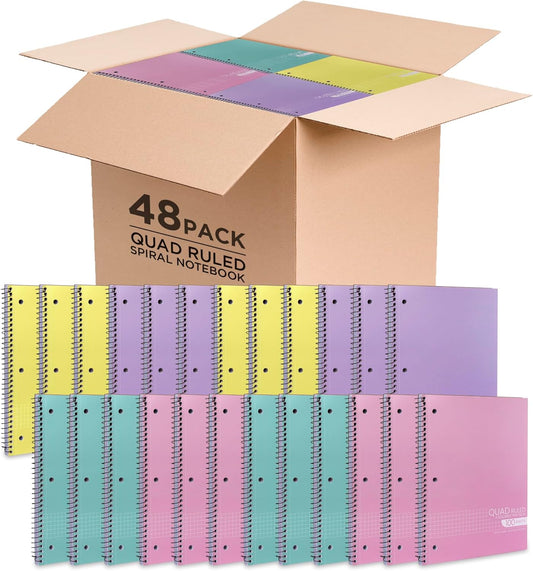 Manaloom Grid Notebook Set - Quad Ruled, Perforated Pages - Bulk Pack of 48