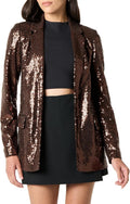 The Drop Blake Long Blazer in Chocolate Sequins - Statement Longline