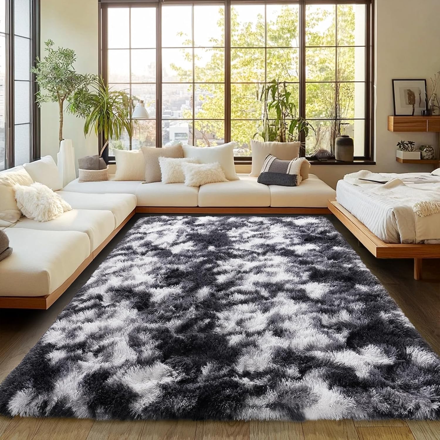 Plush Rug for Living Room Soft Shaggy Area Rug 5x7 Tie Dye