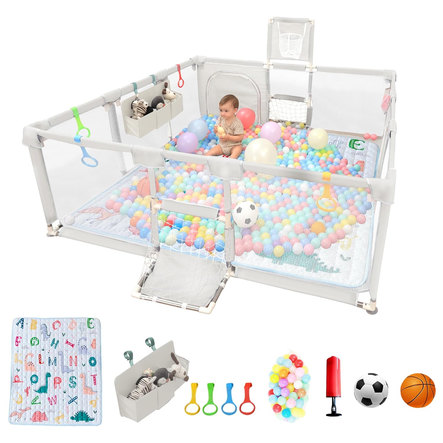 Baby Playpen for Toddlers with Mat and Sports Features