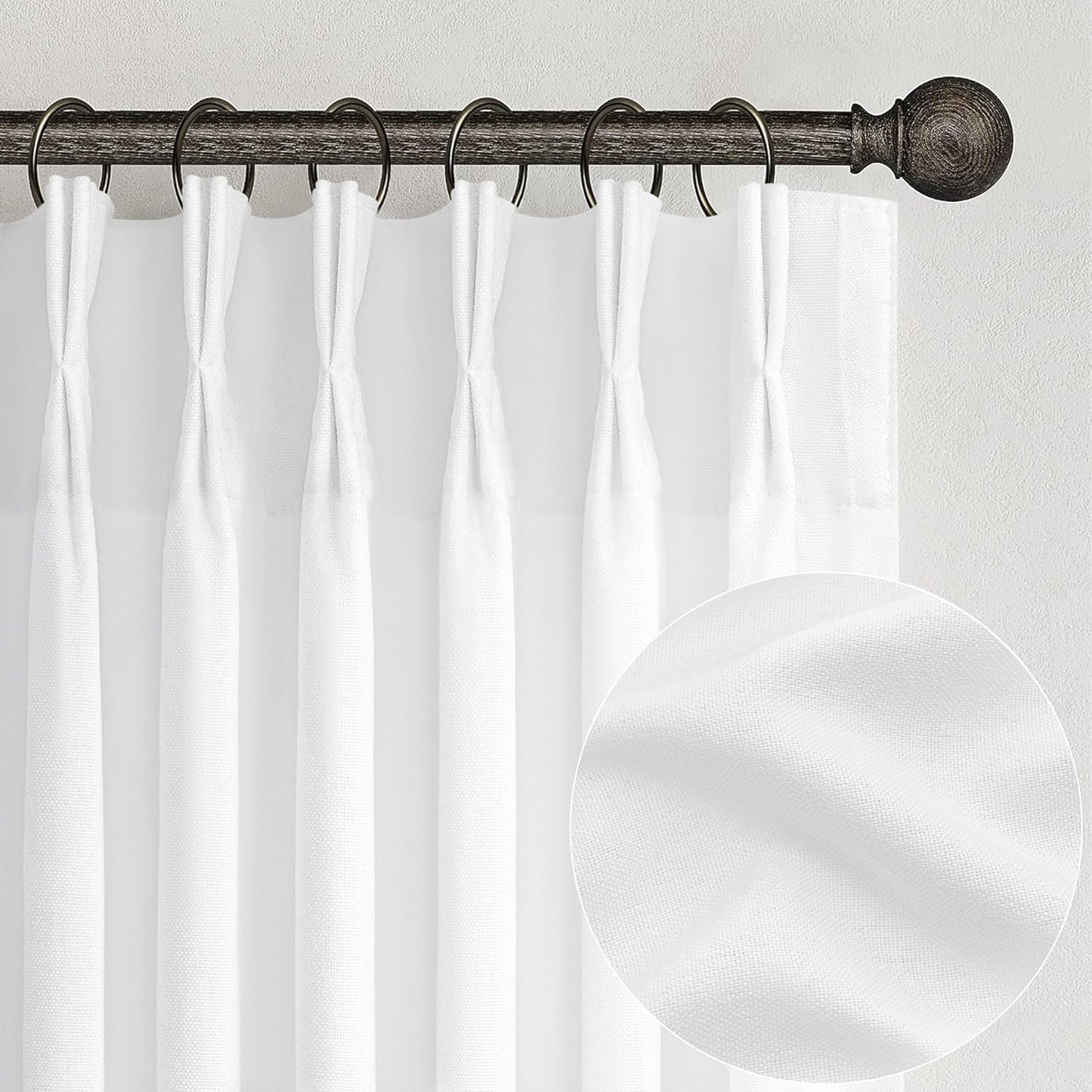 108 Inch White Linen Semi Sheer Curtains for Living Room Decor