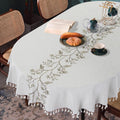 Oval Embroidery Tablecloth 60 x 102 in - Tassel Lace Dust-Proof