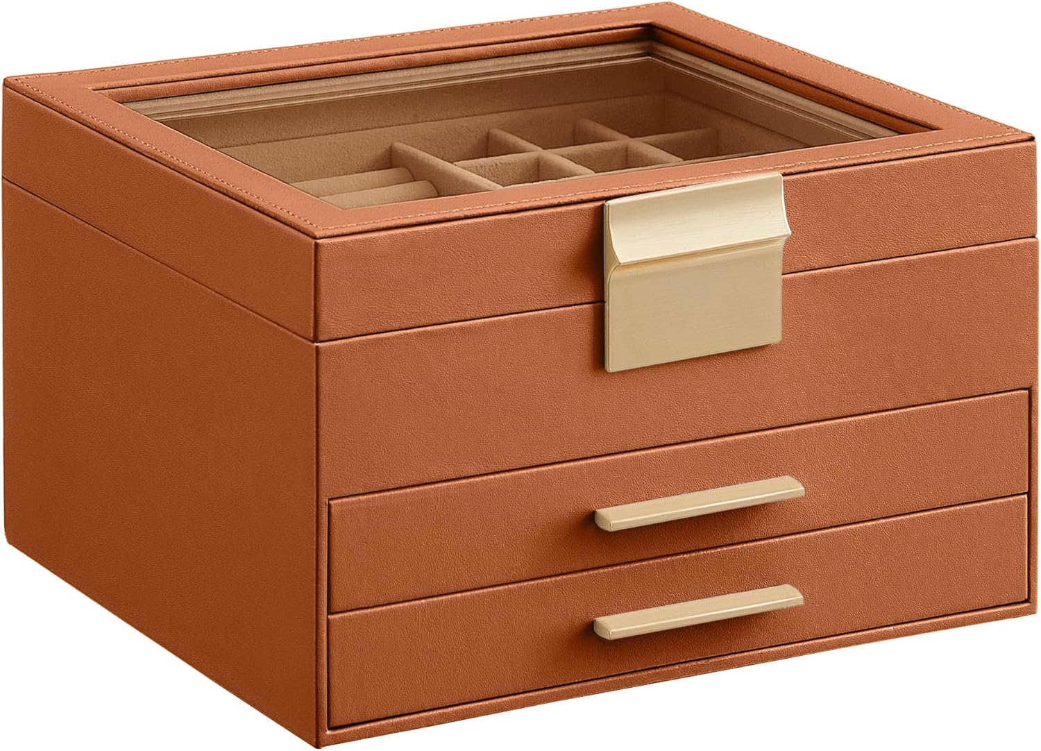 SONGMICS Jewelry Box Organizer with Glass Lid for Storage