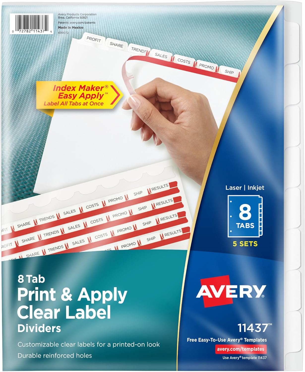 Avery 8 Tab Dividers for 3 Ring Binder with Easy Print Labels