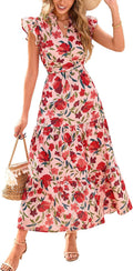 Women's Summer Floral Midi Dress V Neck Cap Sleeve - Flowy Boho