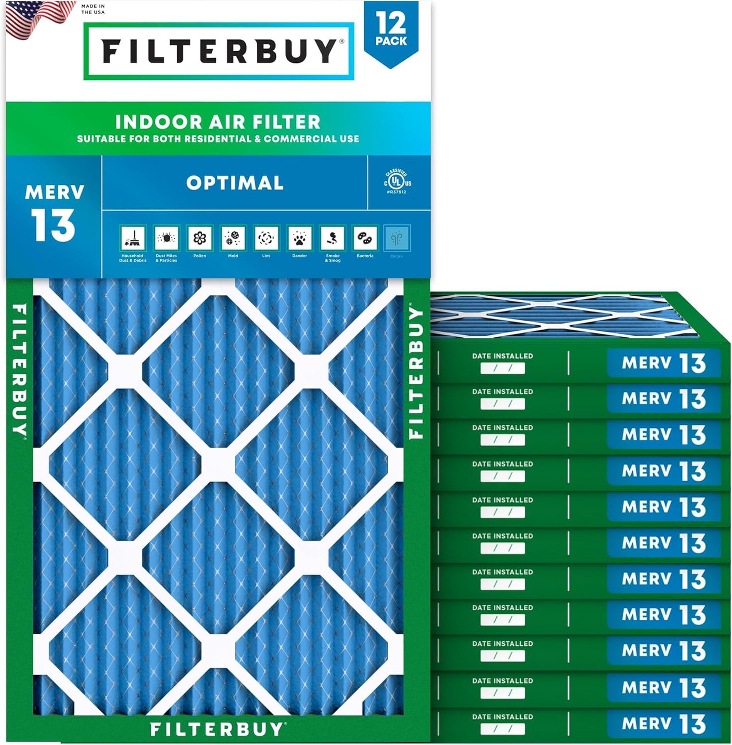 Filterbuy 14x24x1 Air Filter MERV 13 for Smoke & Allergy Defense