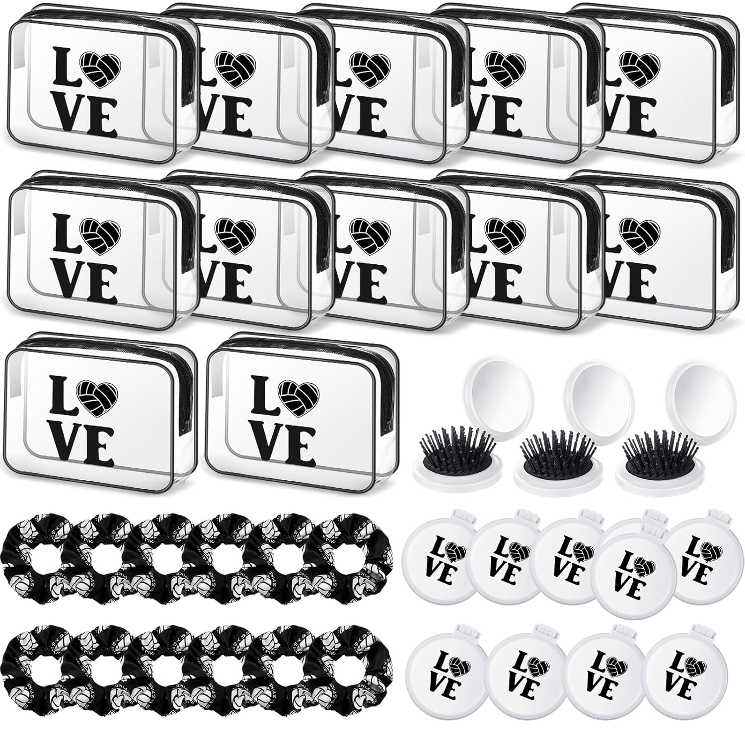 36 Pcs Volleyball Gifts Set for Women with Makeup Bags & Scrunchies