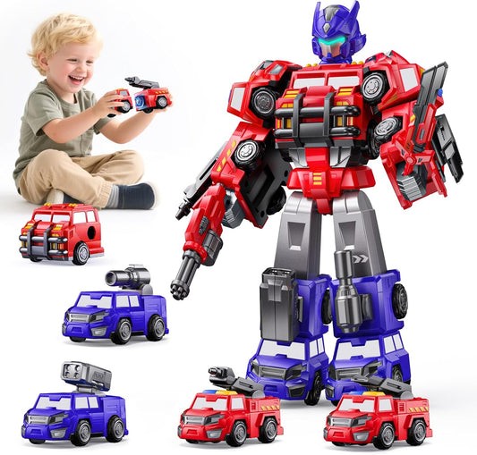 5 in 1 Magnetic Transform Fire Robot Toys for Kids Ages 3-6