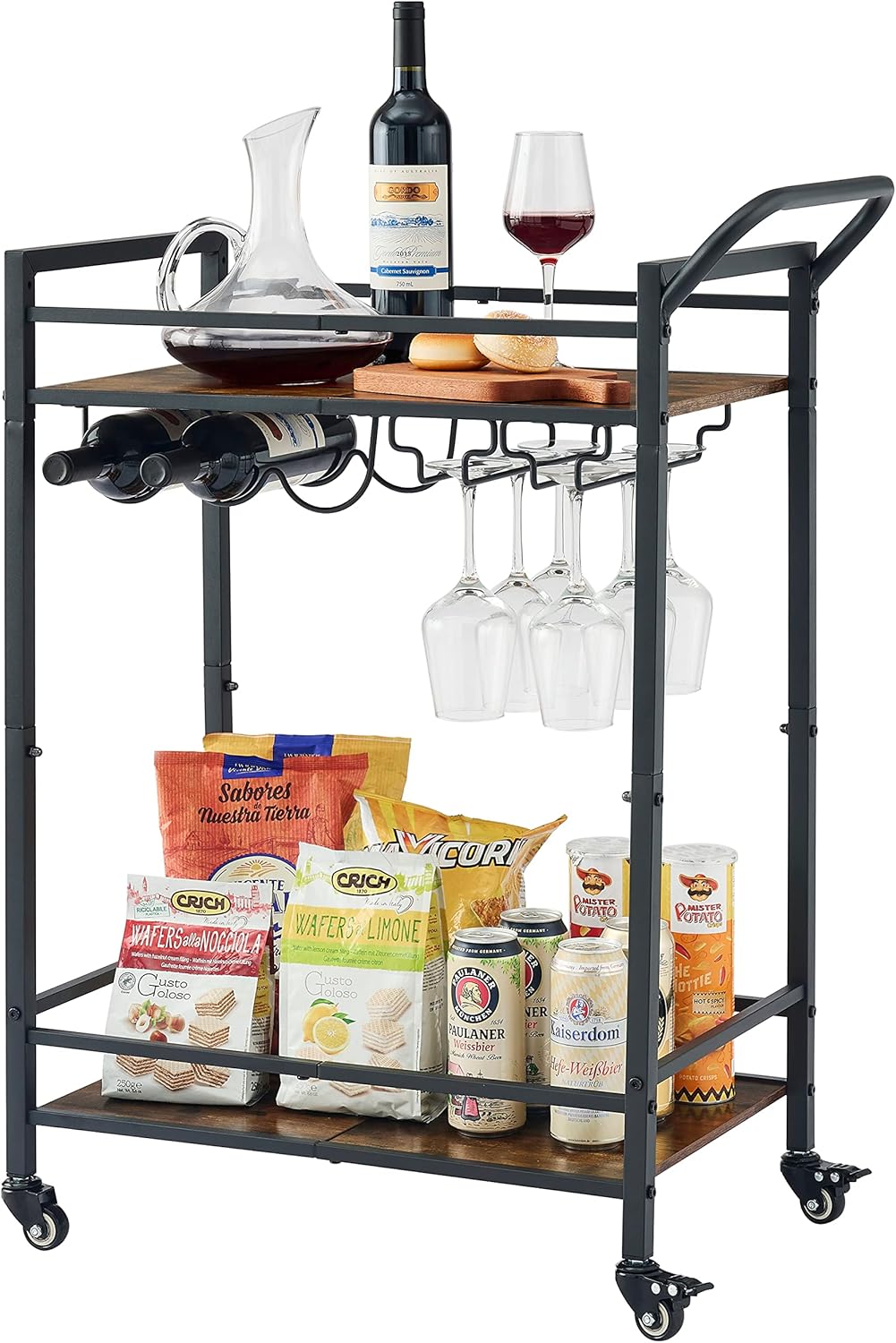 Tajsoon 2-Tier Mobile Bar Serving Cart for Kitchen and Living Room