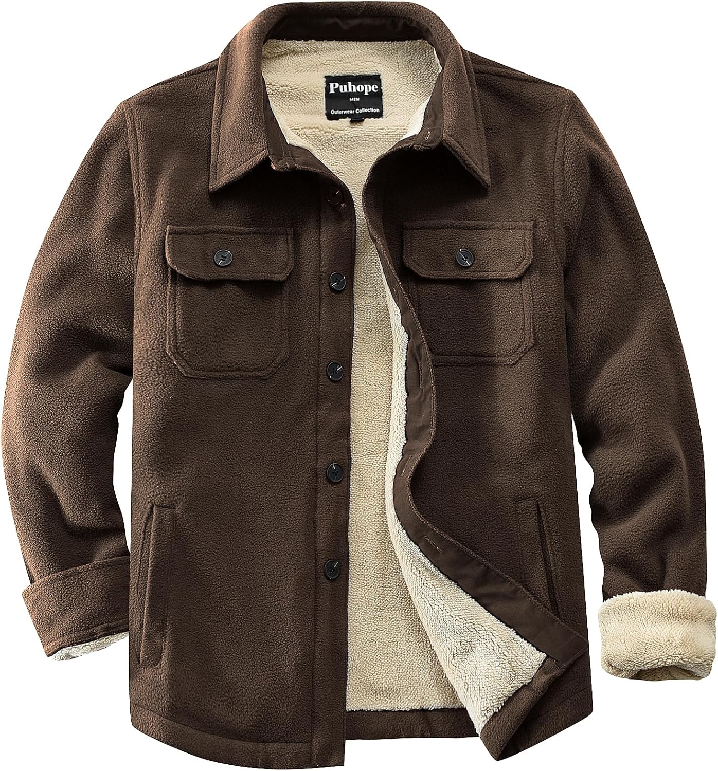 Men's Polar Fleece Warm Sherpa Lined Jacket with Multi Pockets