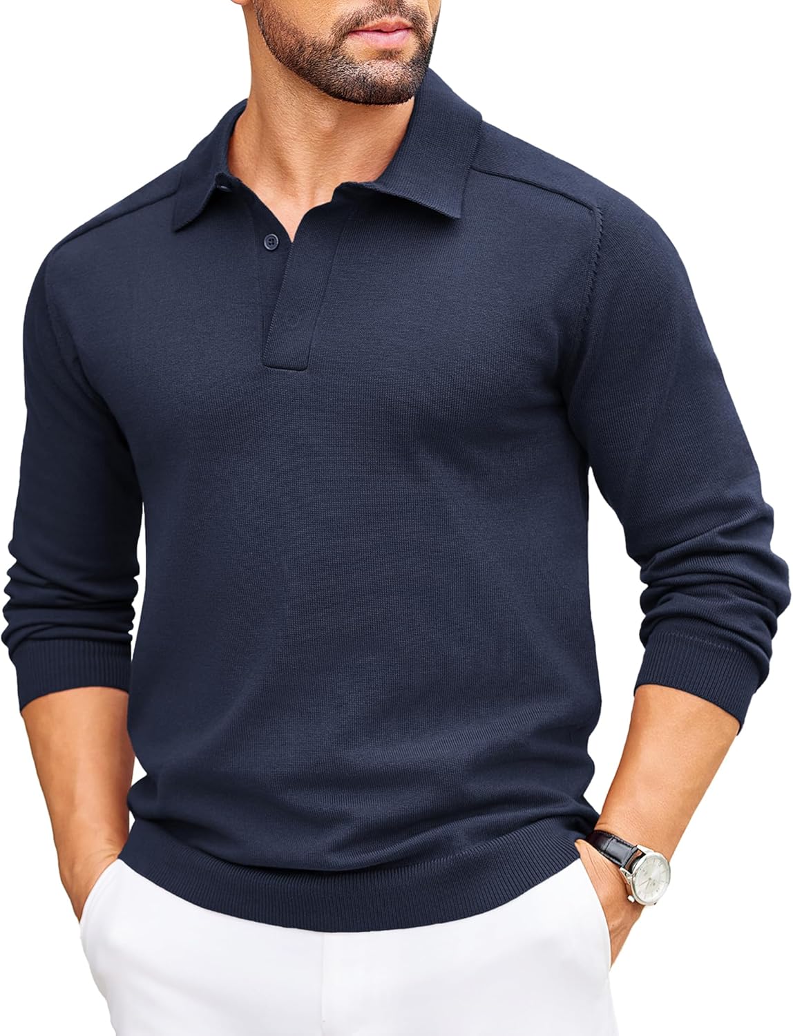COOFANDY Mens Knit Polo Sweater for Stylish Comfort and Versatility