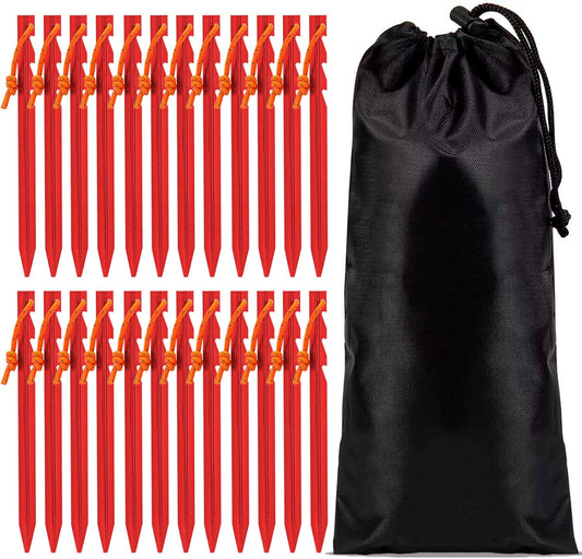 24 Reflective Aluminum Tent Stakes: Hard, Stable & Portable