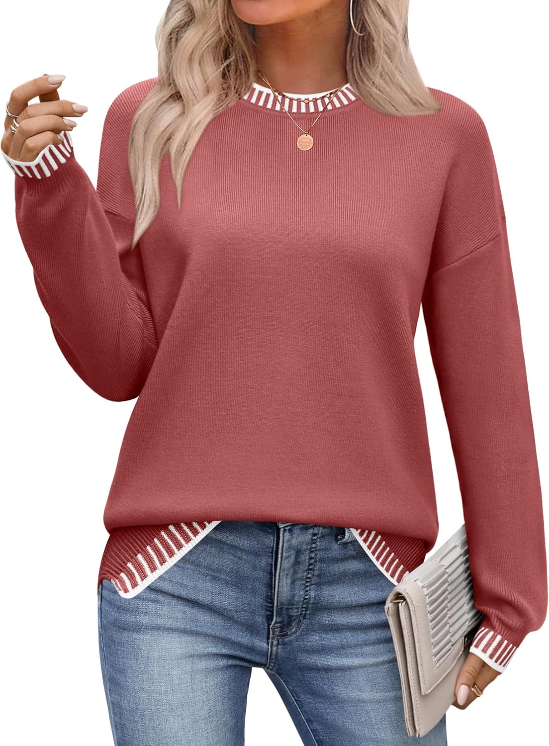 Zeagoo Womens Crewneck Pullover Sweater for Fall and Winter