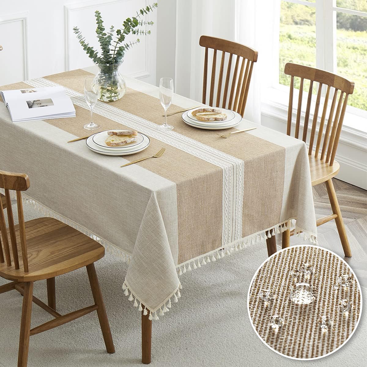 QIANQUHUI Embroidered Tablecloth for Dining Table, 55x102 in