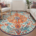 Bohemian Floral Medallion Round Rug 6ft - Soft Washable Accent Rug