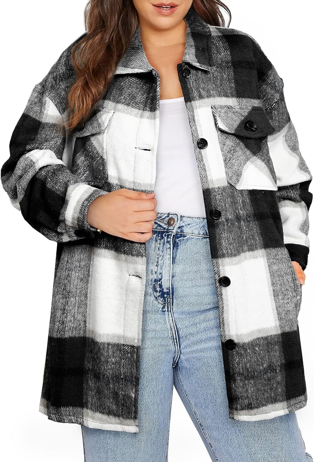 Eytino Womens Plus Size Long Sleeve Button Down Boyfriend Shirts