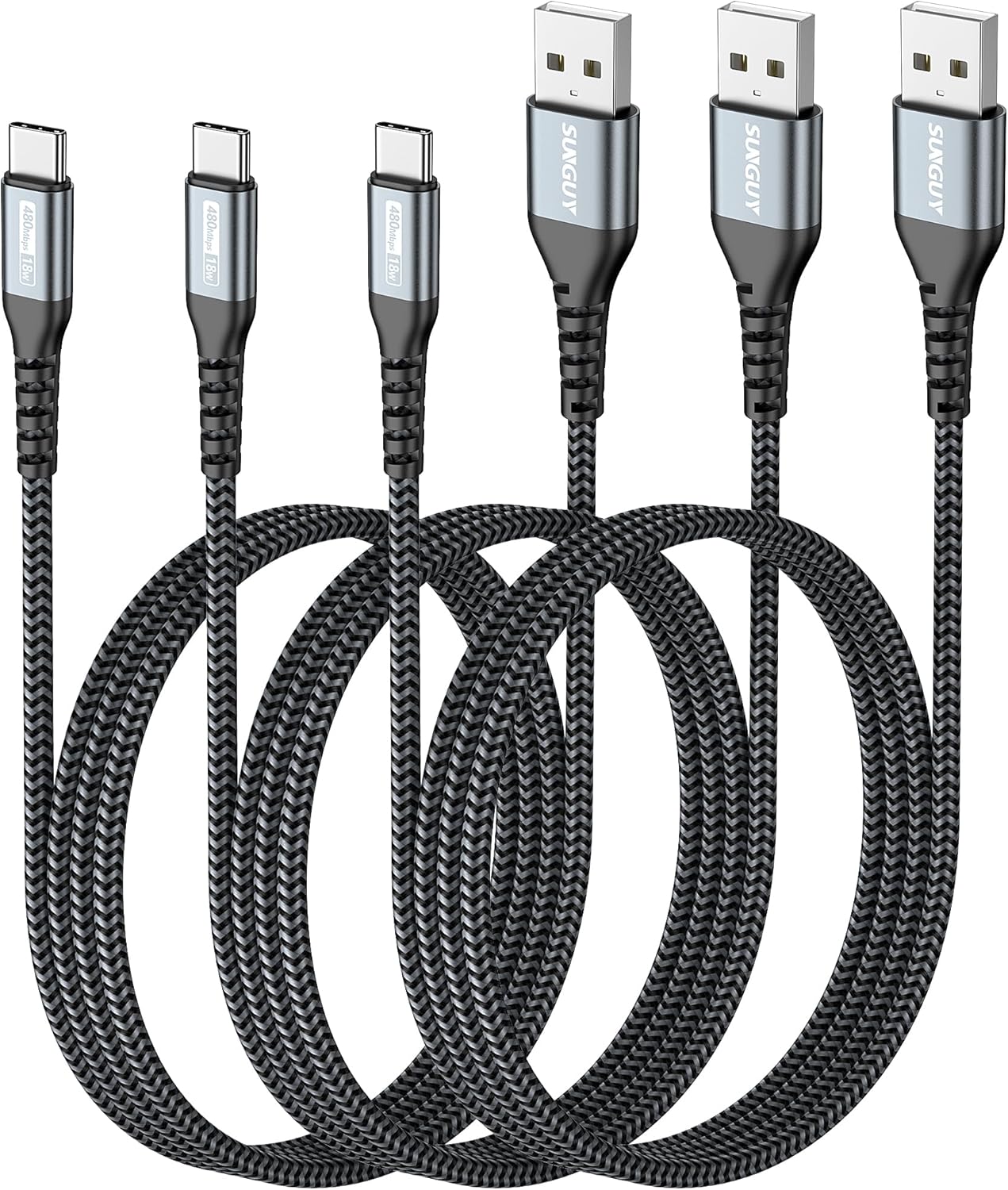 SUNGUY 3FT USB C Fast Charge Cable [3-Pack] for iPhone & Samsung