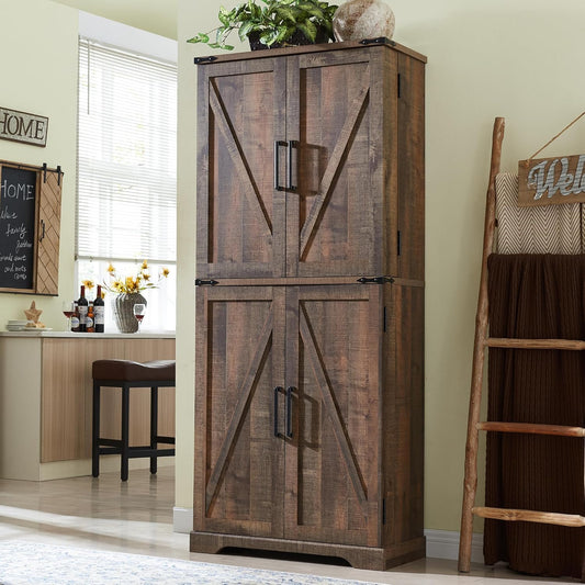 72 Tall Kitchen Pantry with Barn Doors for Rustic Storage