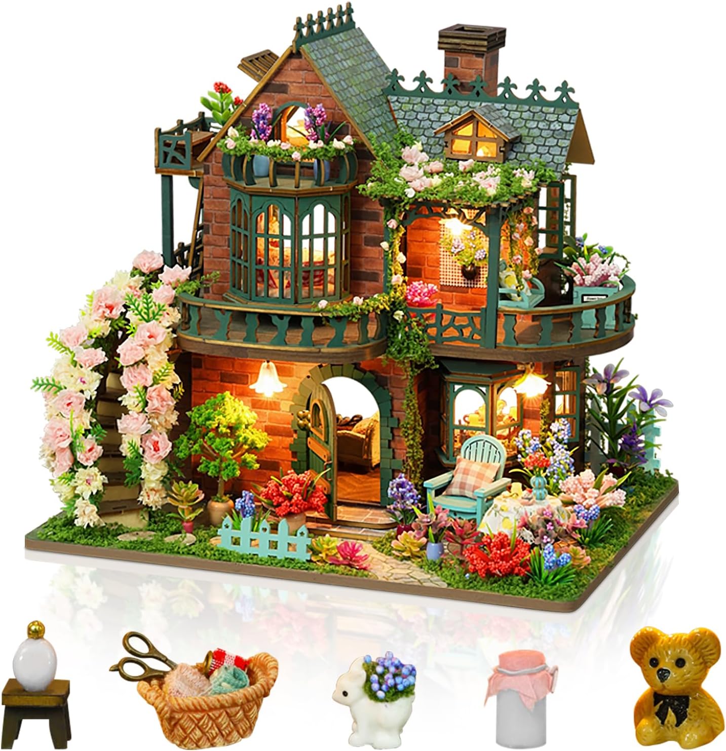 Miniature House Kit with LED for Unique DIY Crafting Experience