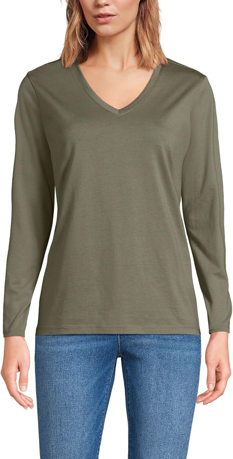 Relaxed Supima Cotton Long Sleeve V-Neck T-Shirt for Women