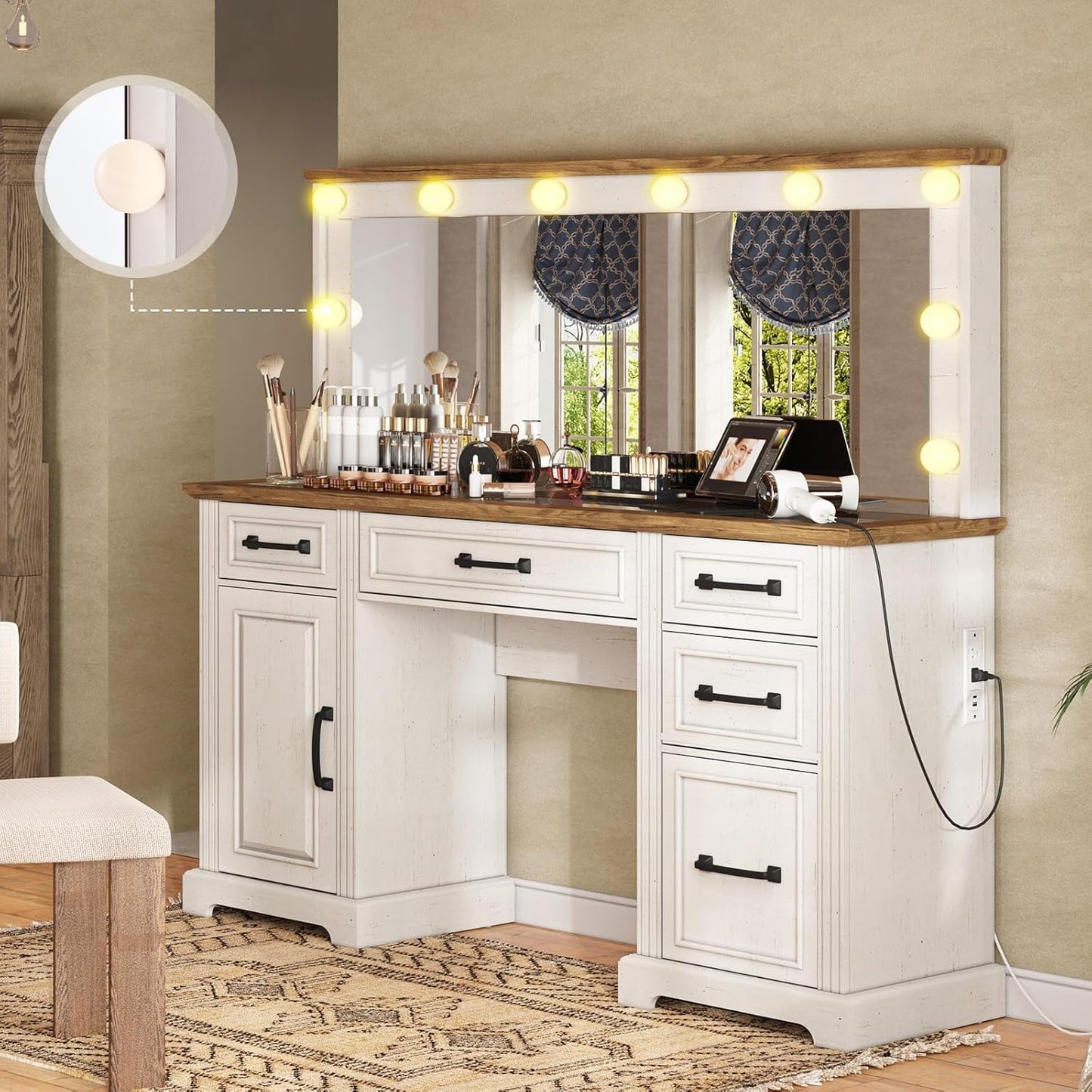 AMERLIFE Makeup Vanity Hollywood Mirror - Adjustable Brightness & 10 Light Bulbs