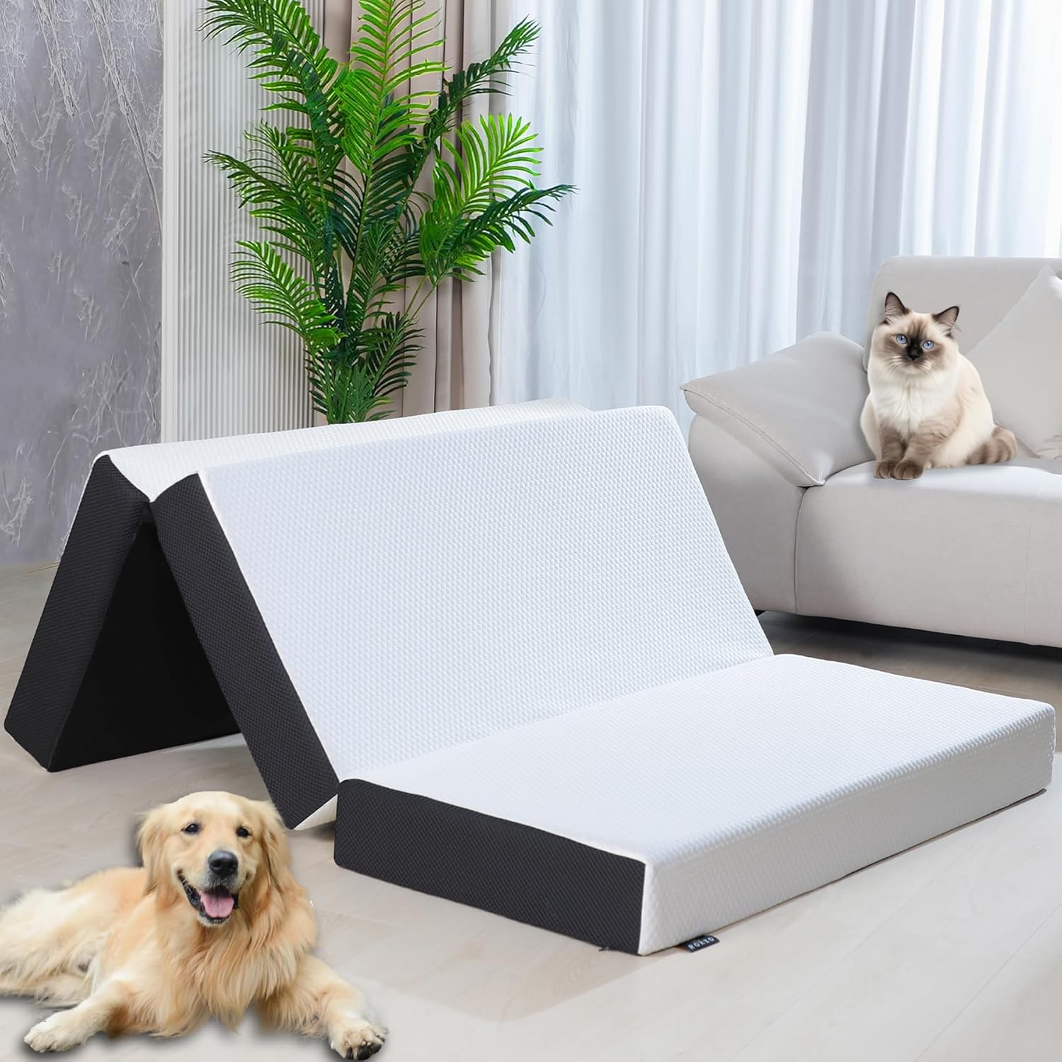 6 in Cot Tri-Fold Memory Foam Folding Mattress Topper for Comfort