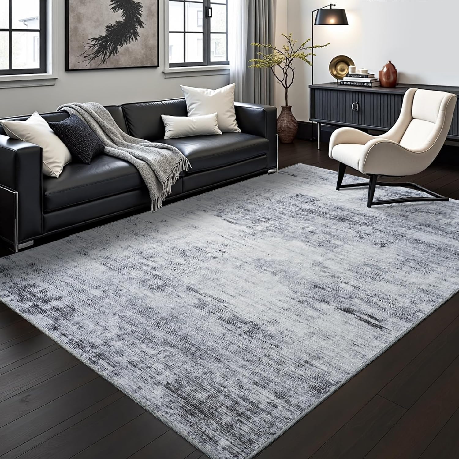 Toneed Abstract Area Rug 6x9 Modern Washable Soft Non Slip
