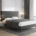Queen Size Button Tufted Fabric Upholstered Bed Frame - Adjustable