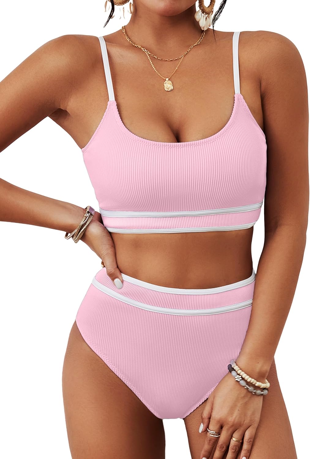 BMJL Women's High Waisted Bikini Ribbed Two Piece Swimsuit