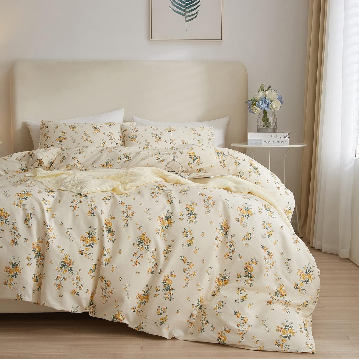 Yellow Floral Comforter Full Size Boho Style Bedding Set