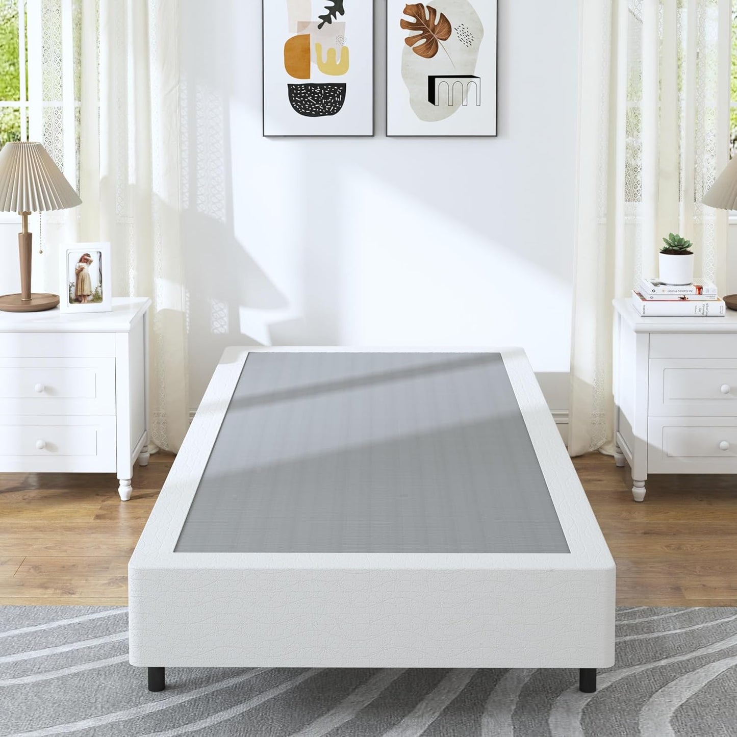 Twin Box Spring with Heavy Duty Metal Frame for Optimal Support