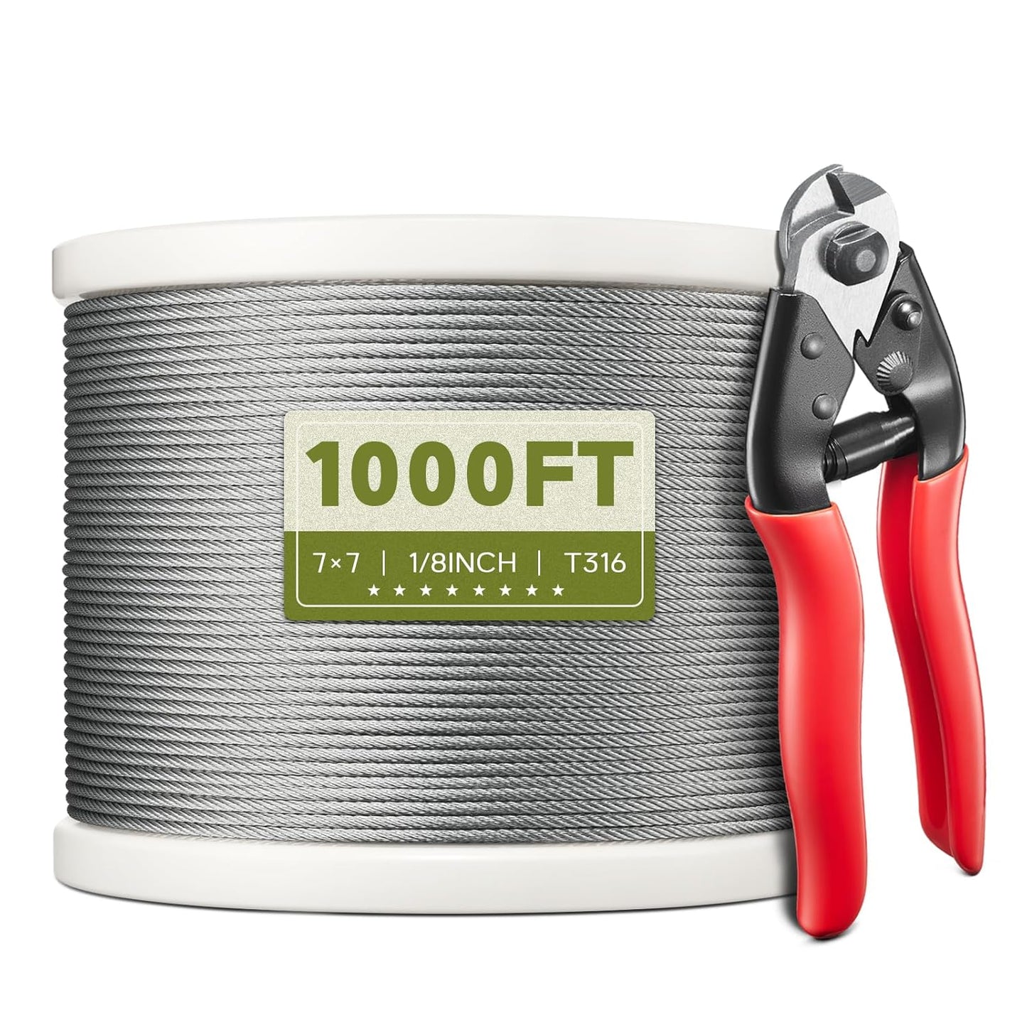 1000FT 1/8in T316 Stainless Steel Cable for Deck Railing Kits