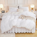 Andency Faux Fur White Comforter King Size - Fluffy Plush Comfort