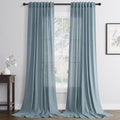 Blue Linen Curtains 84 in Length Semi Sheer Panels - Soft Light