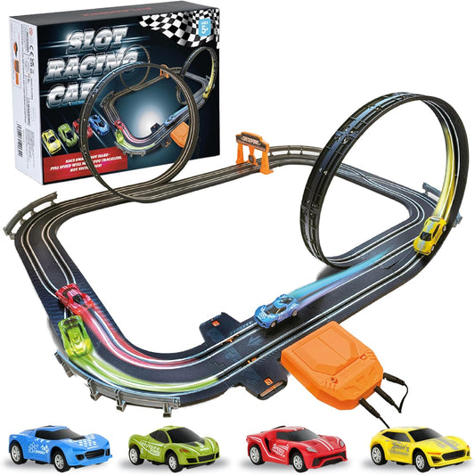 Slot Car Race Track Sets with 4 High Speed Cars for Kids