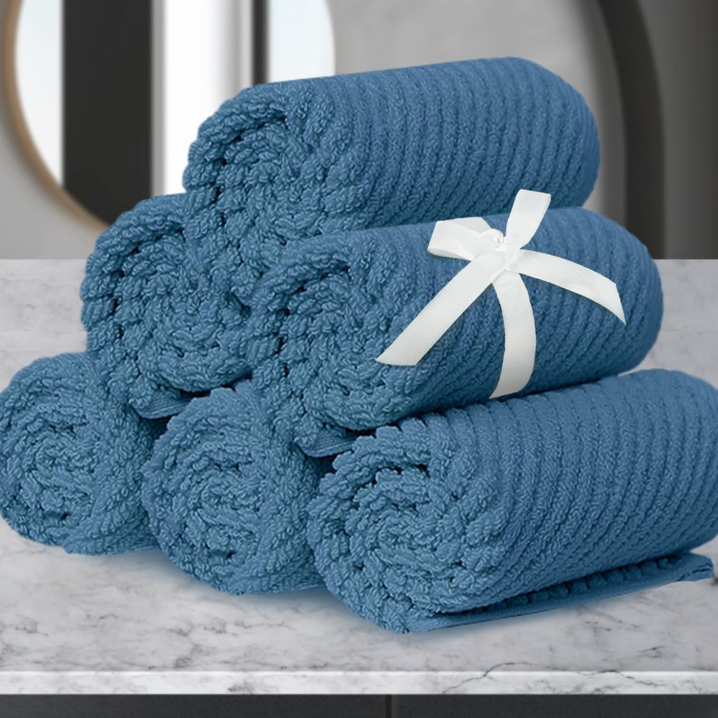 Blue Washcloths 6 Pack - Soft, Absorbent, Quick Dry Cotton