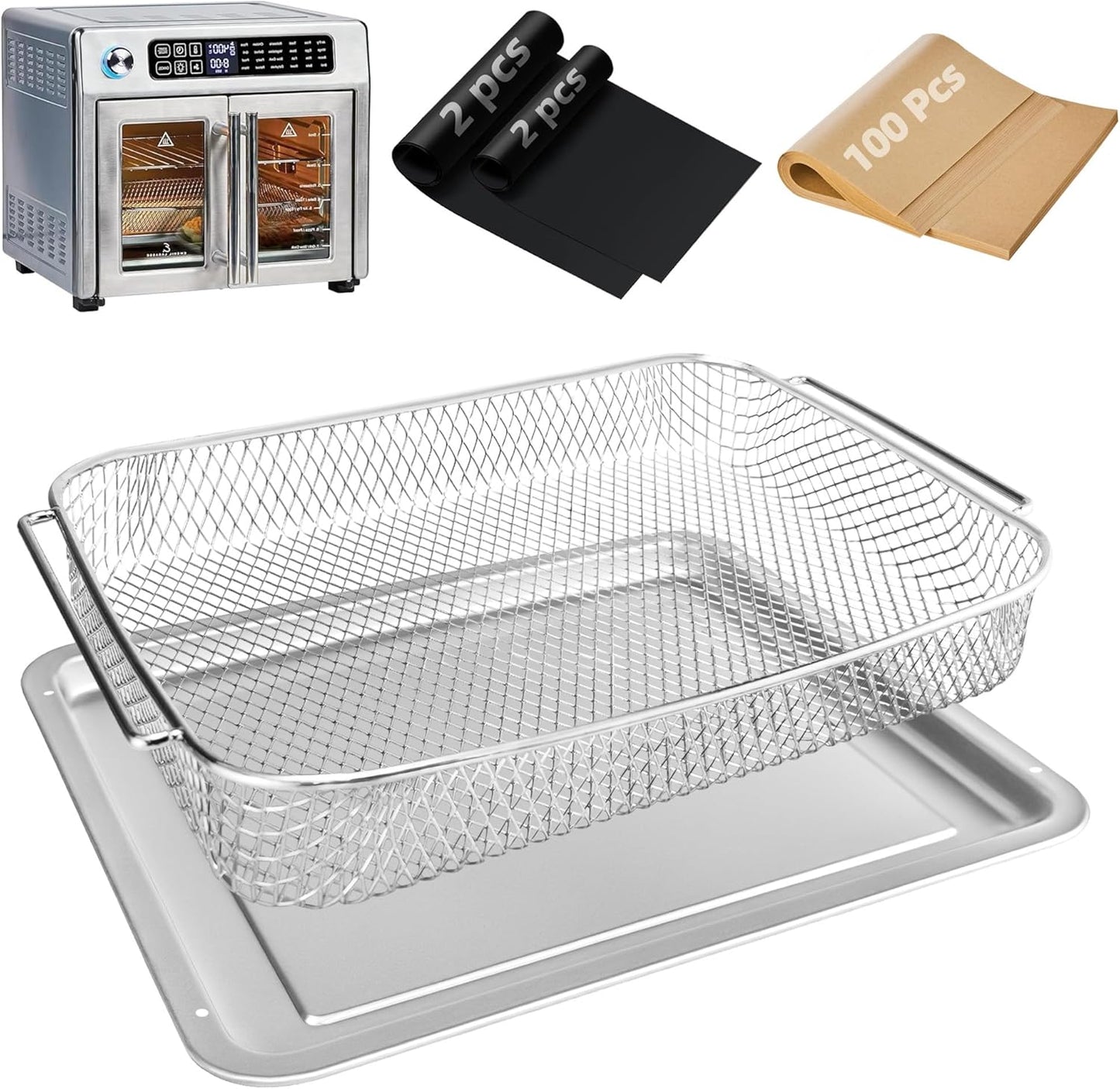 Ultimate Air Fryer Kit: 100pcs Parchment, 4 Teflon Mats