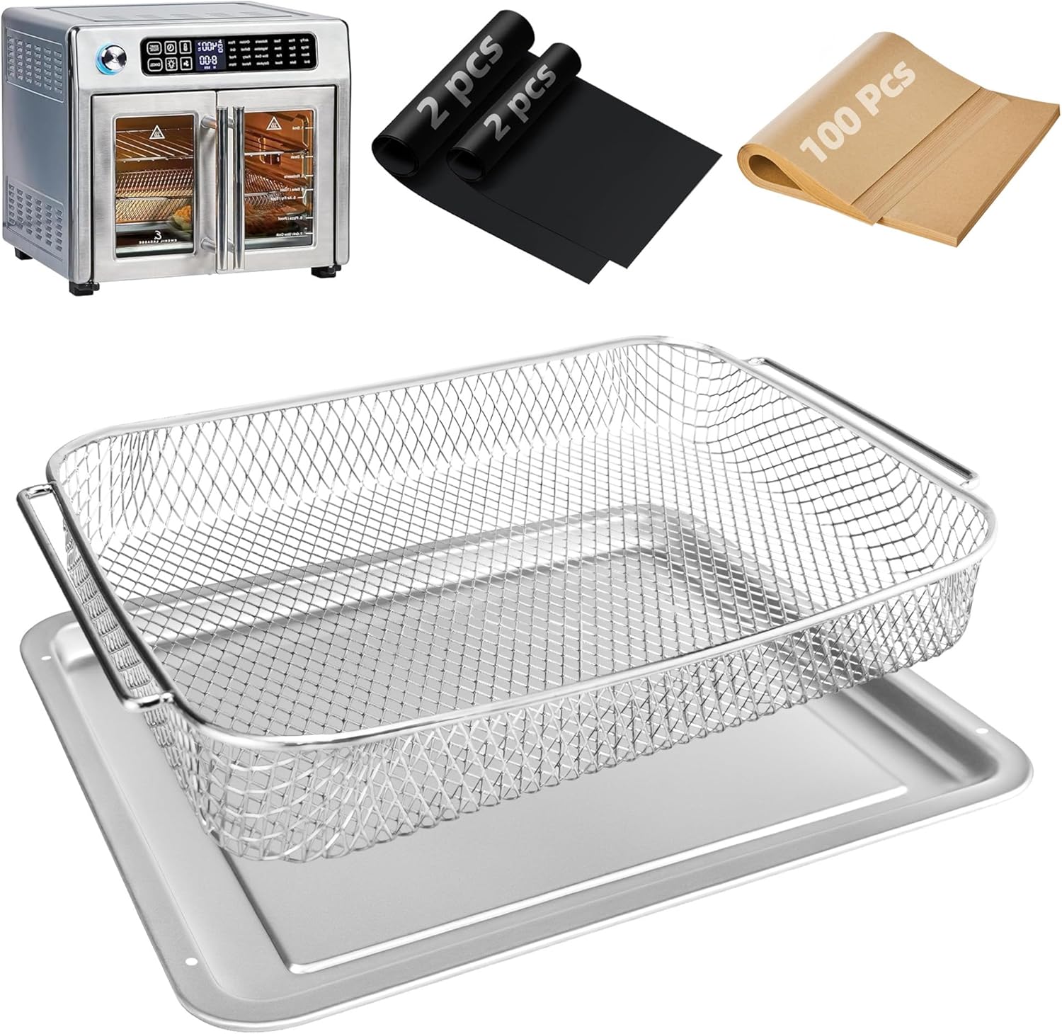 Ultimate Air Fryer Kit: 100pcs Parchment, 4 Teflon Mats