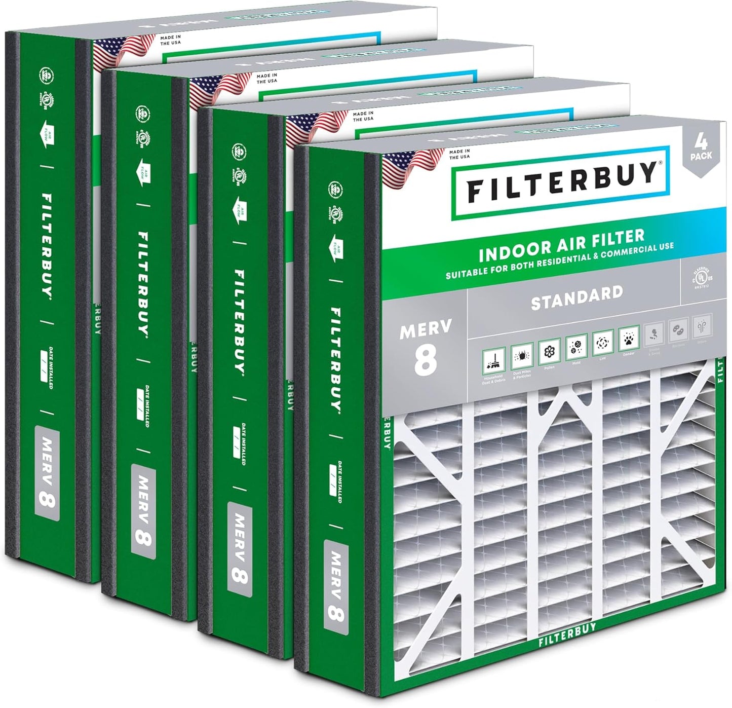 Filterbuy 20x25x5 Air Filter MERV 8 for Dust & Allergies