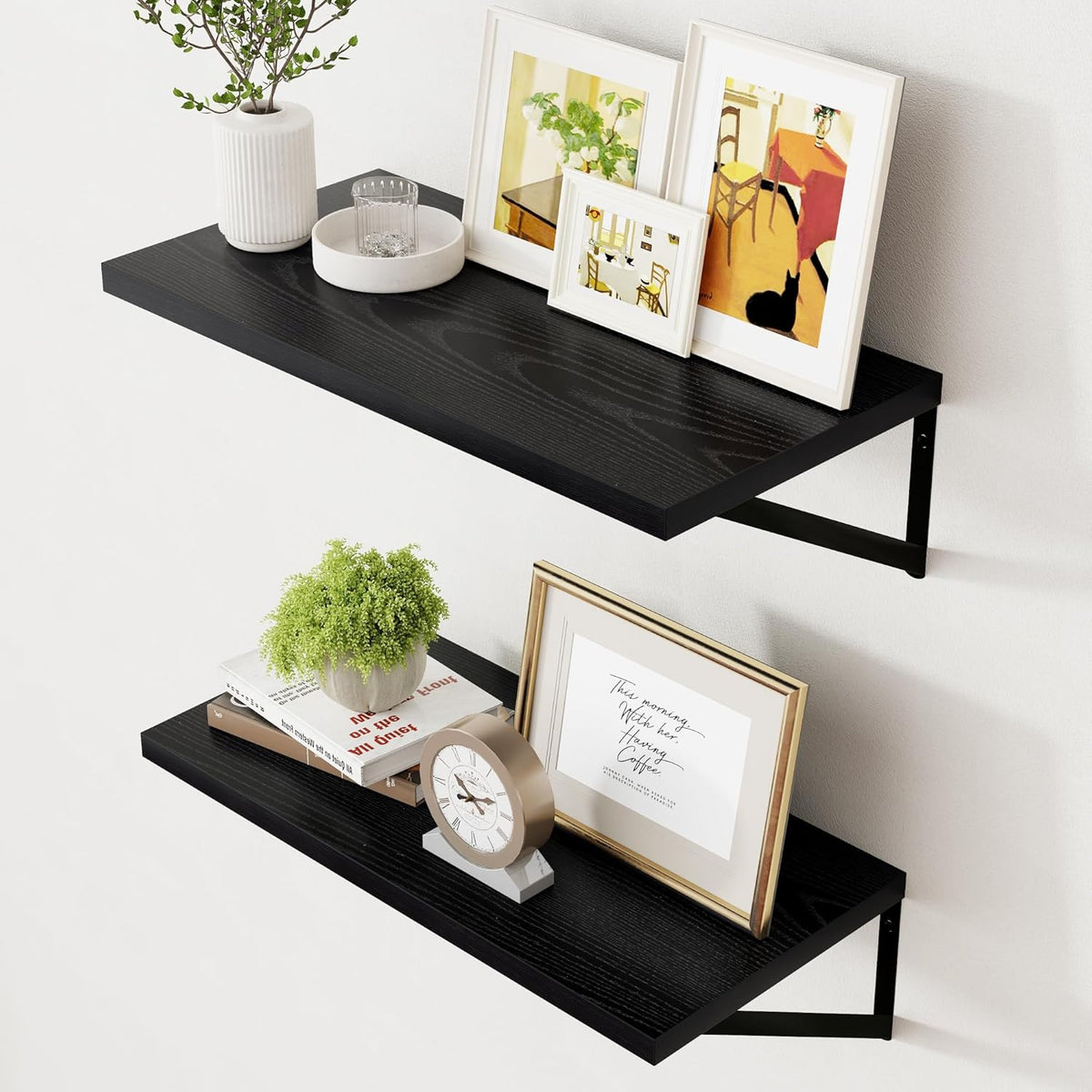 Axeman Floating Shelves for Wall - Deep Black Wood Design