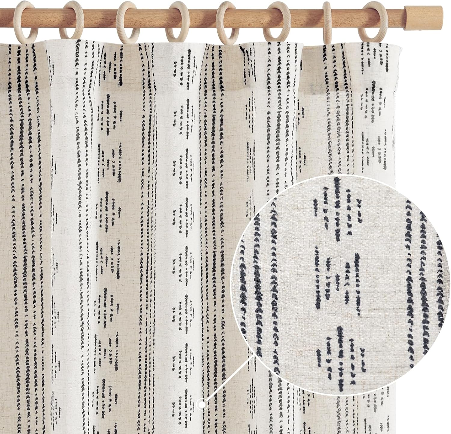 Boho Curtains for Living Room - Linen Blend Light Filtering Drapes