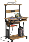 Yaheetech 3 Tiers Rolling Computer Desk with Power Outlet - Mobile
