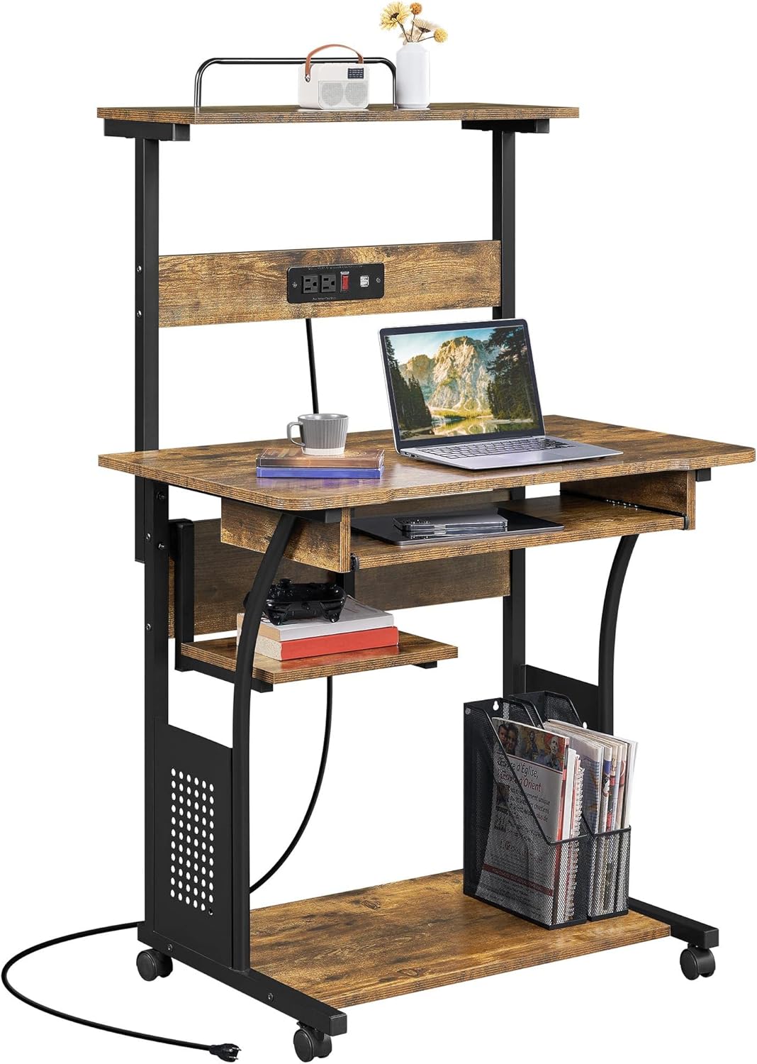 Yaheetech 3 Tiers Rolling Computer Desk with Charging Station